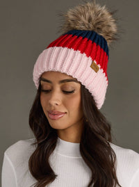 Color Block Pom Beanie