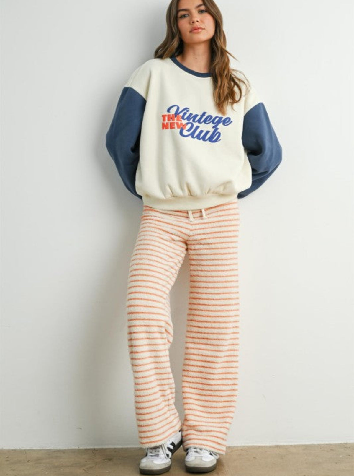 Striped Plush Lounge Pants | Coral & Blue