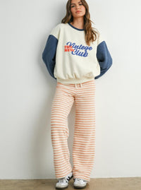 Striped Plush Lounge Pants | Coral & Blue