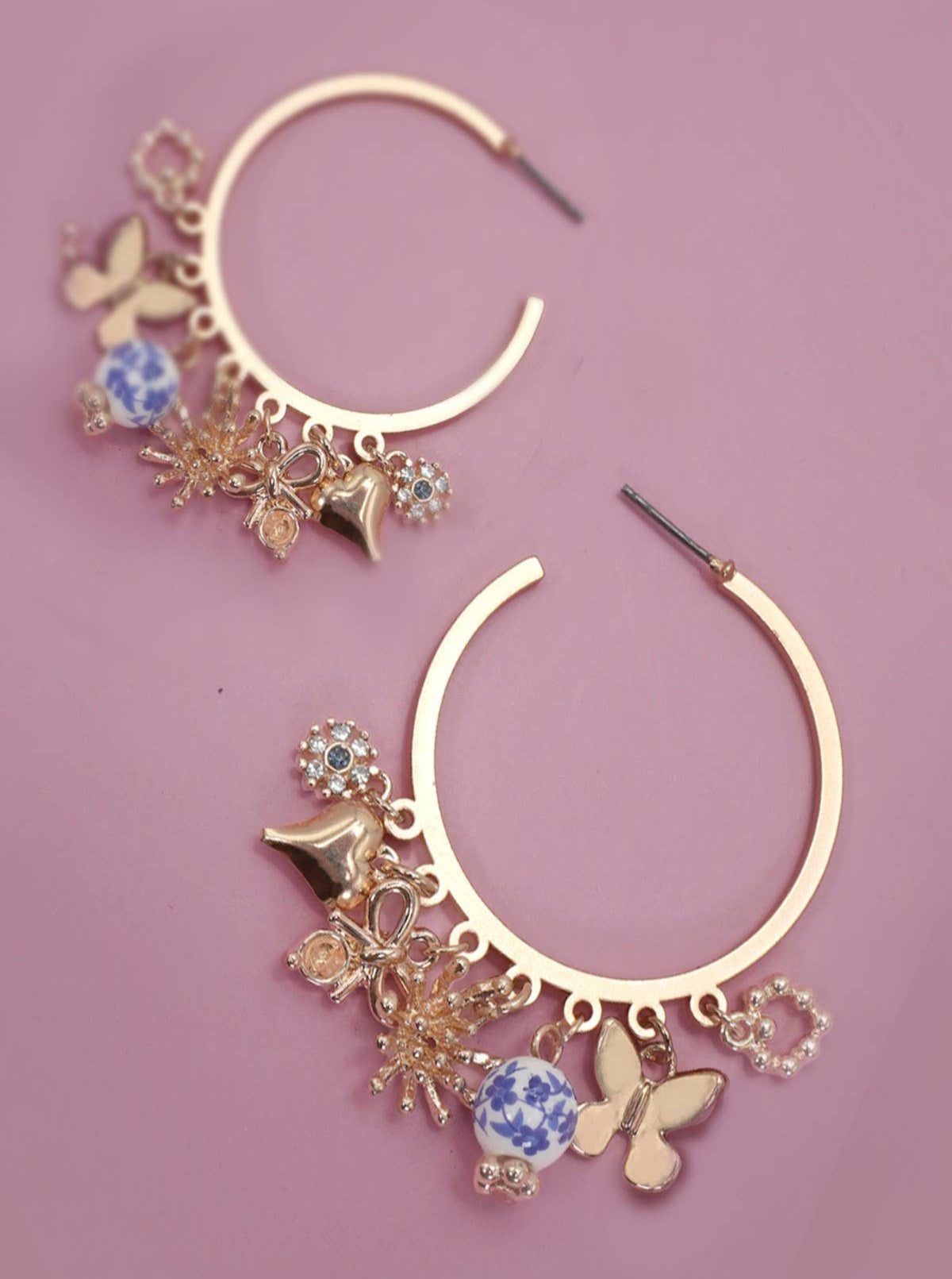 Hoop Charm Earrings | Blue & Pink