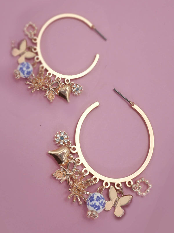 Hoop Charm Earrings | Blue & Pink