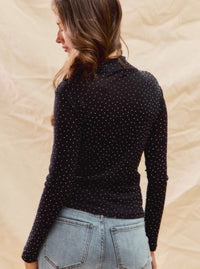 Rhinestone Mockneck Top | Black