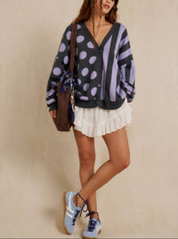 Lavender Mixed Pattern Cardigan