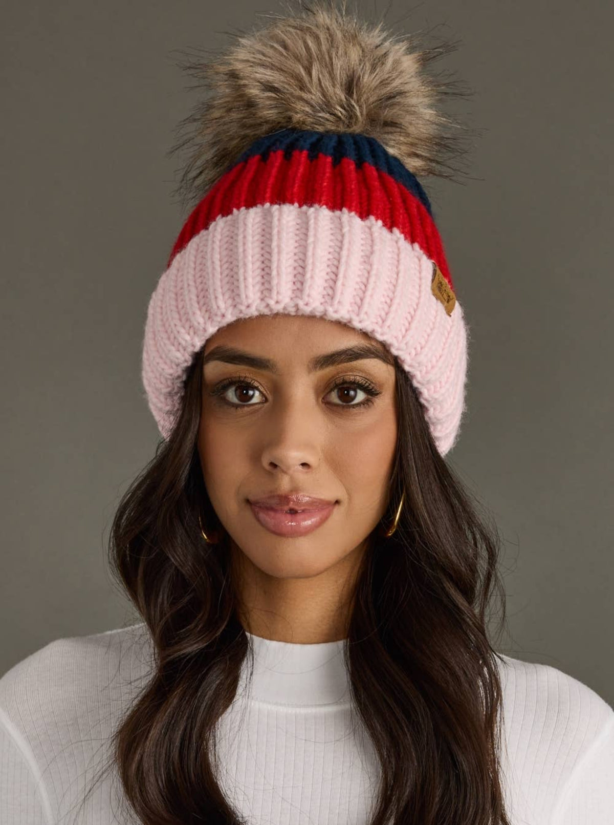 Color Block Pom Beanie