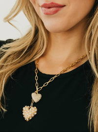 Tarnish Resistant Double Take Pearl Heart Necklace