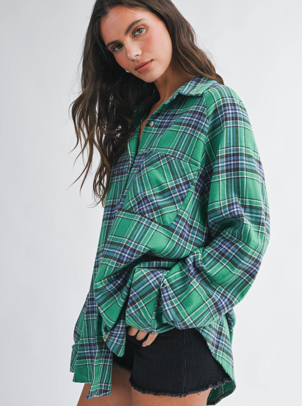 Plaid Days Green Flannel Top