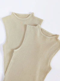 Mock Neck Sleeveless Sweater | Beige