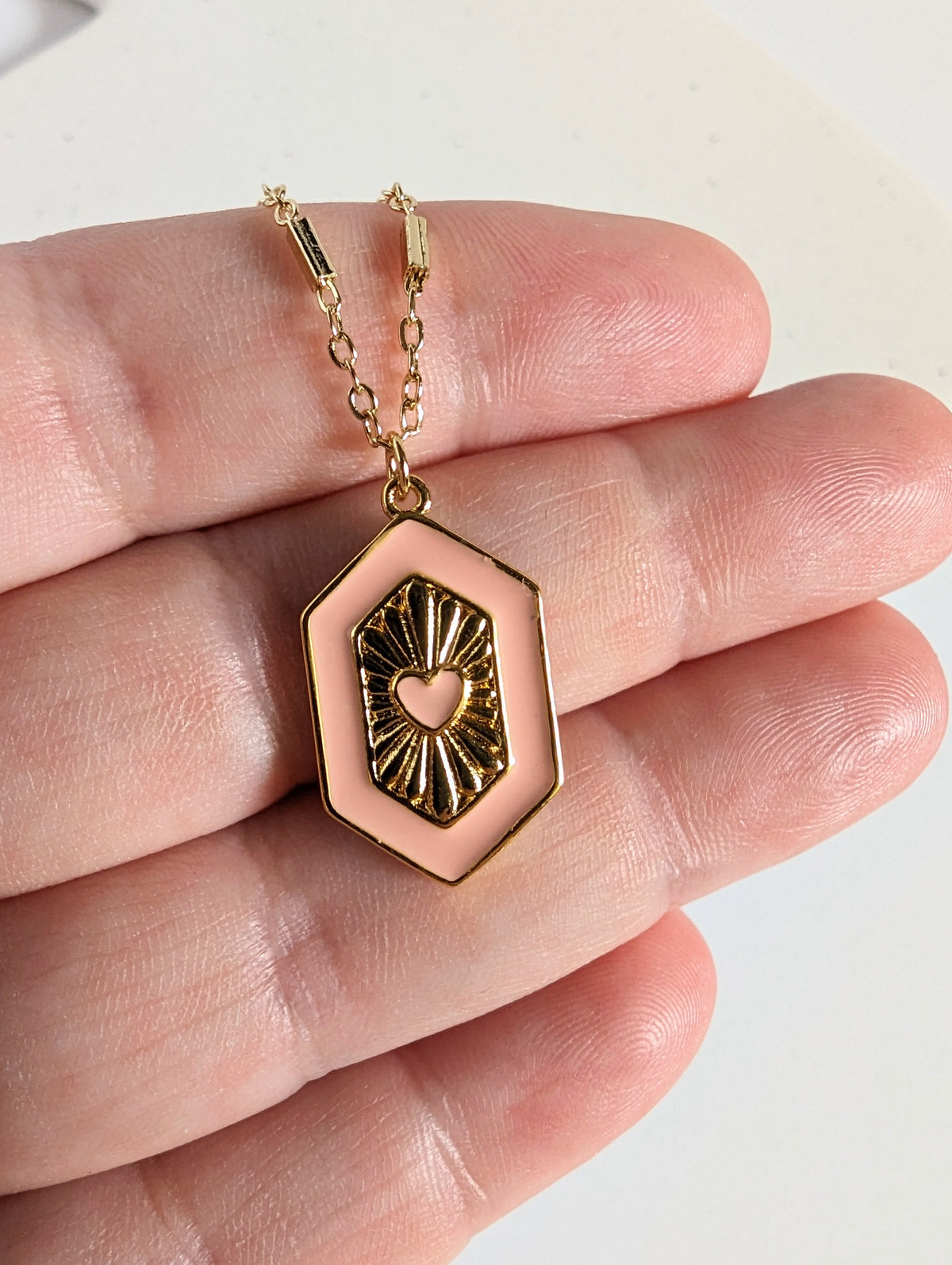 Hexagon Pendant Necklace | Pink