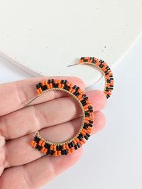 Seed Bead Hoop Earrings | Orange & Black