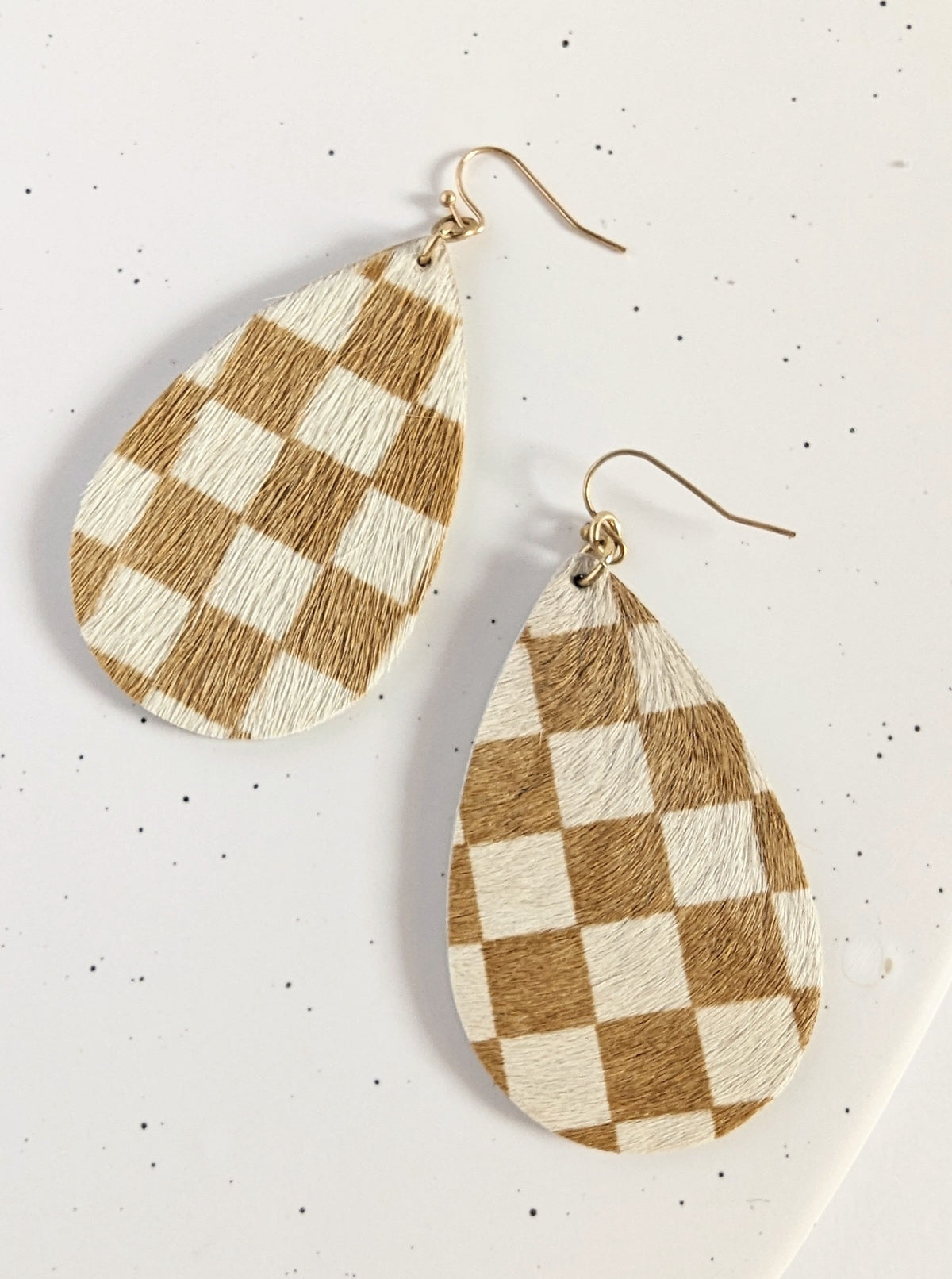 Checkerboard  Drop Earrings | Ivory & Beige