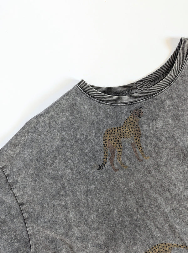 Cheetah Print T-Shirt Dress | Washed Grey