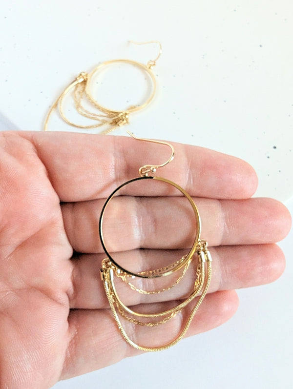 Circle Layered Chain Earrings | Gold