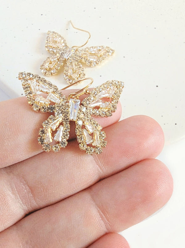Butterfly Drop Earrings | Gold