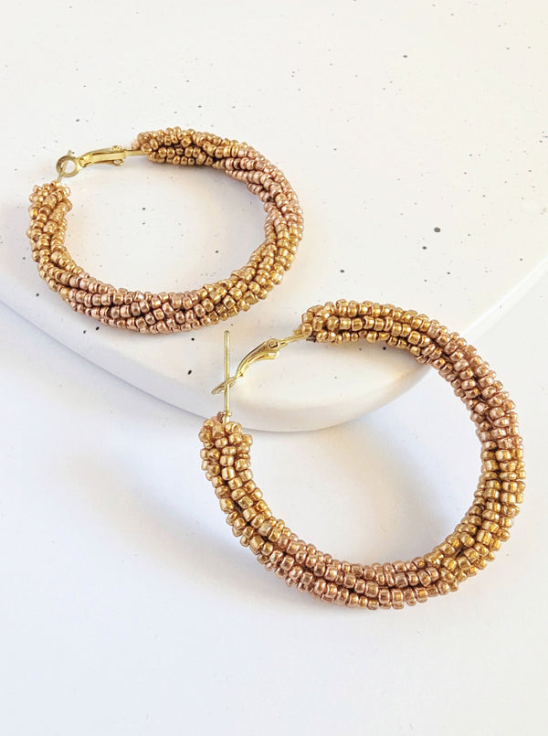 Seed Bead Hoop Earrings | Copper
