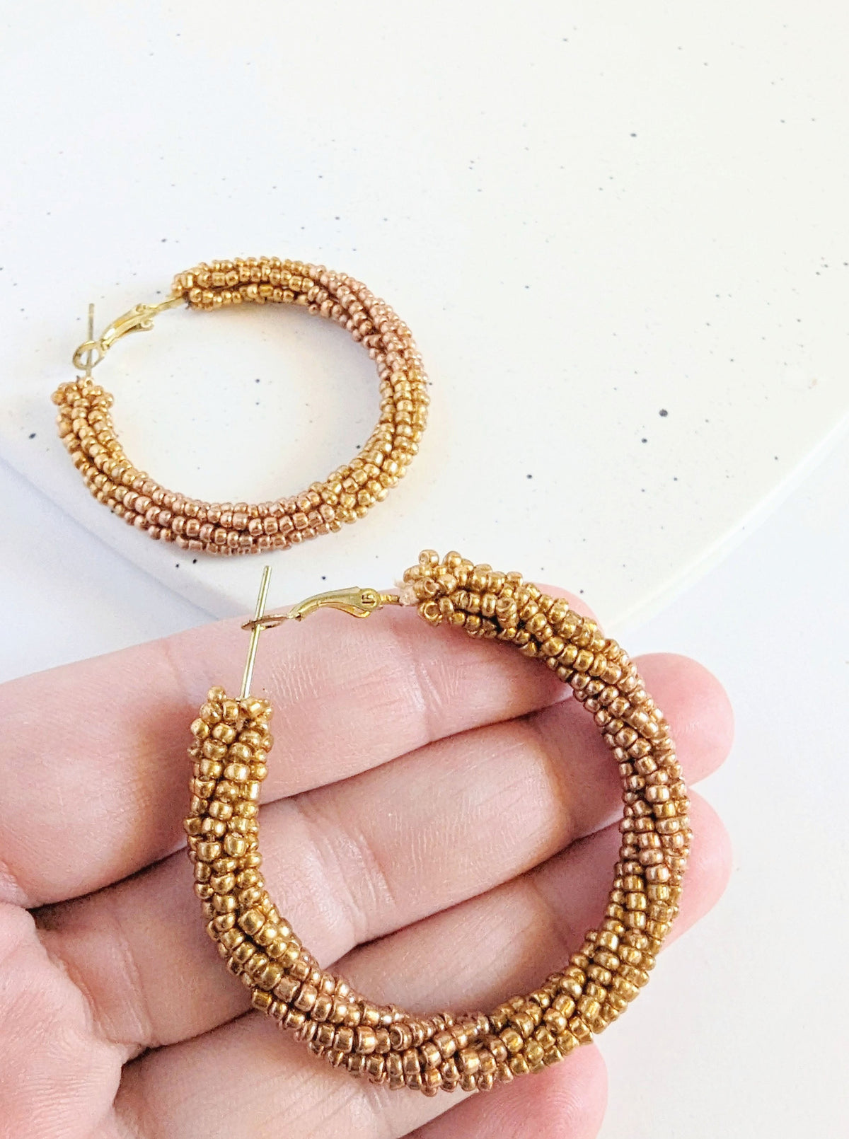 Seed Bead Hoop Earrings | Copper