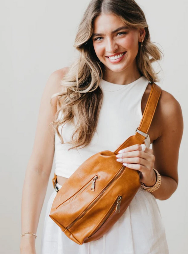 Chic Faux Leather Sling | Black or Cognac