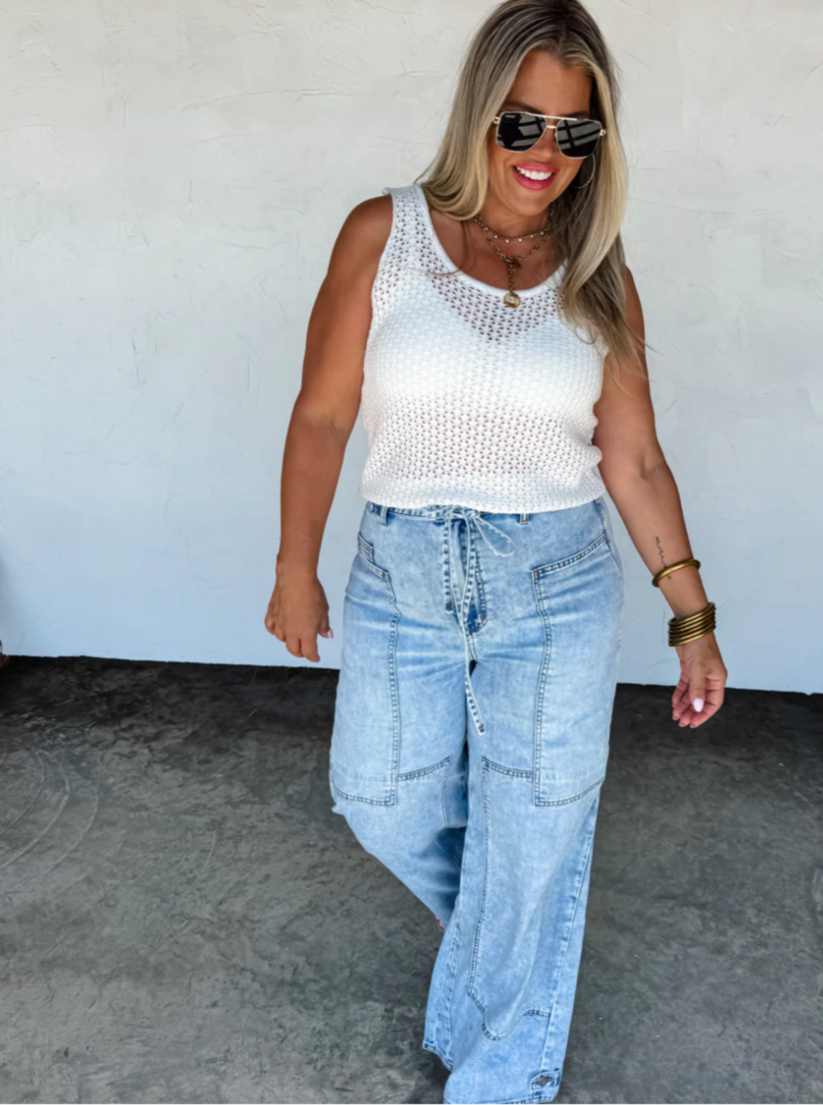 Tie Waist Jeans | Light Wash