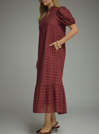 Picture Perfect Eyelet Dress | Merlot