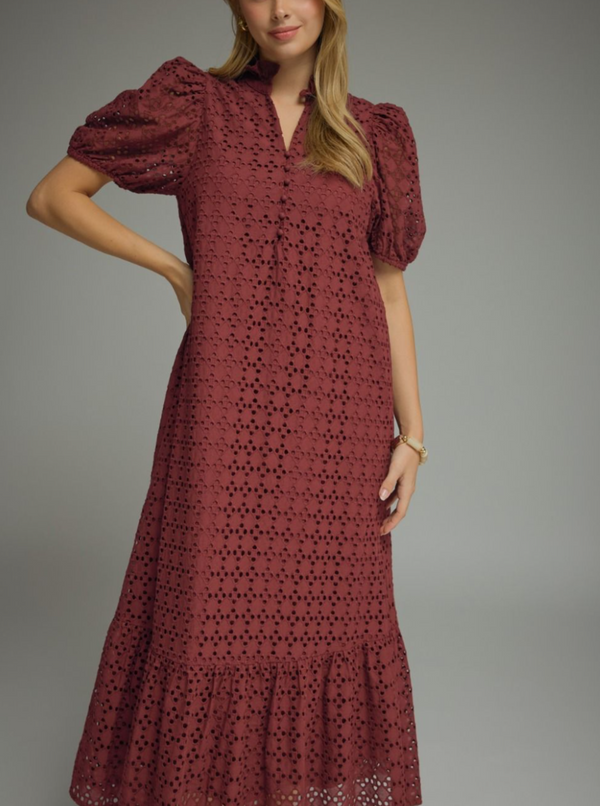 Picture Perfect Eyelet Dress | Merlot
