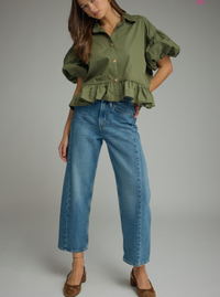 Fiona Button-Down Peplum Top | Olive