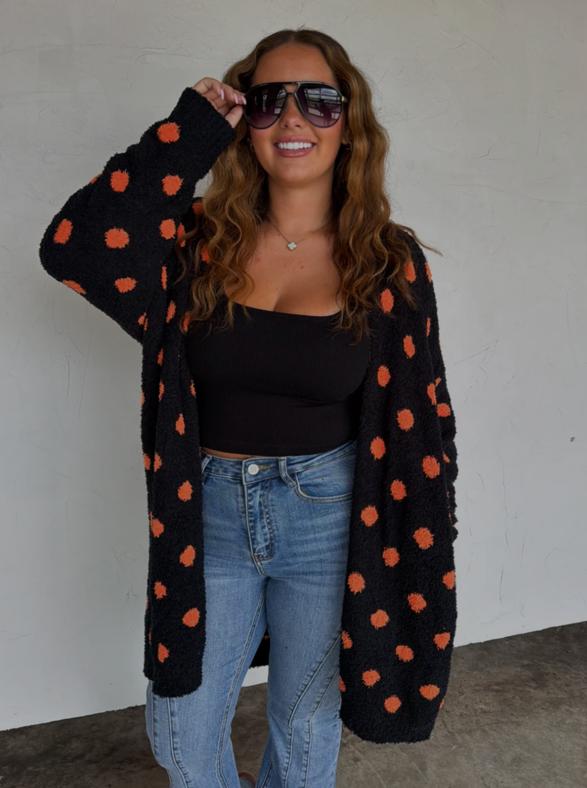 Polka Dot Reversible Cardigan | Black