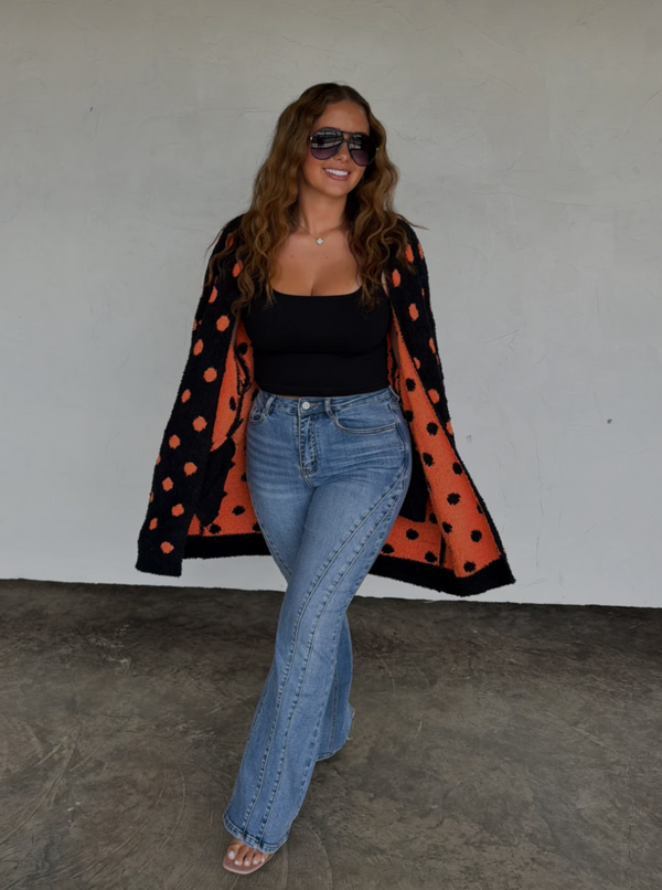 Polka Dot Reversible Cardigan | Black