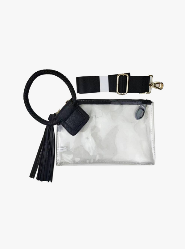 Cuff Handle Clear Clutch | Black & Champagne