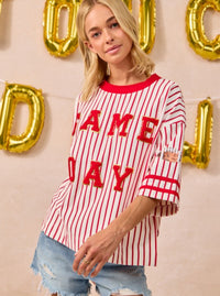 Gameday Striped Top | Black & Red