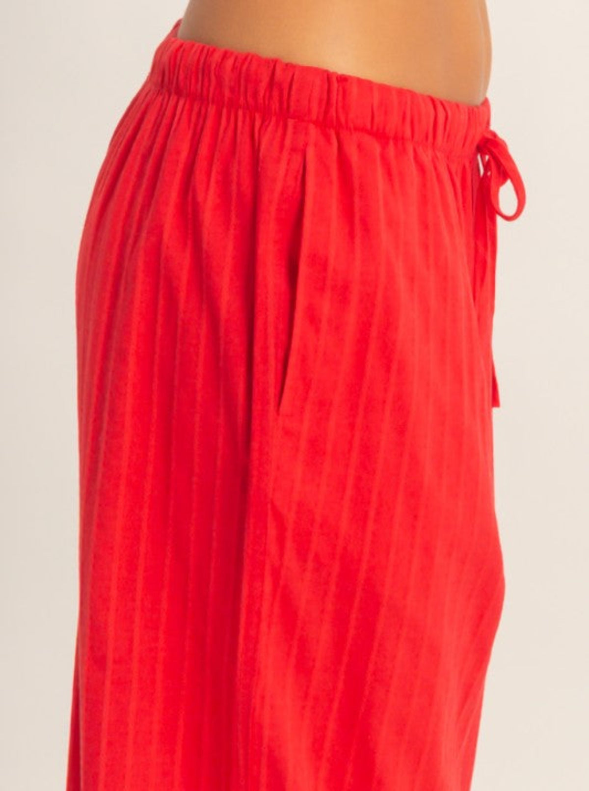 Pinstriped Jacquard Drawstring Pants | Red