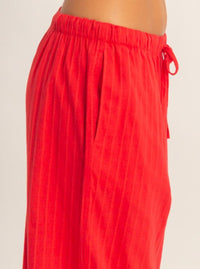 Pinstriped Jacquard Drawstring Pants | Red