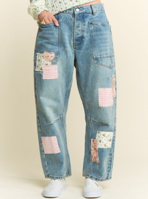 Patchwork Barrel Jeans