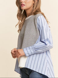 Mixed Fabric Top | Blue