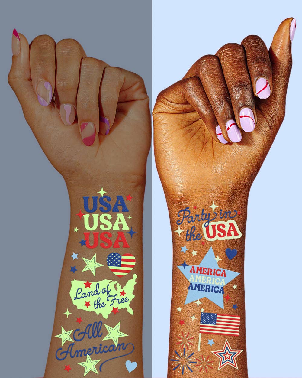 Patriotic Glow in the Dark Tattoos