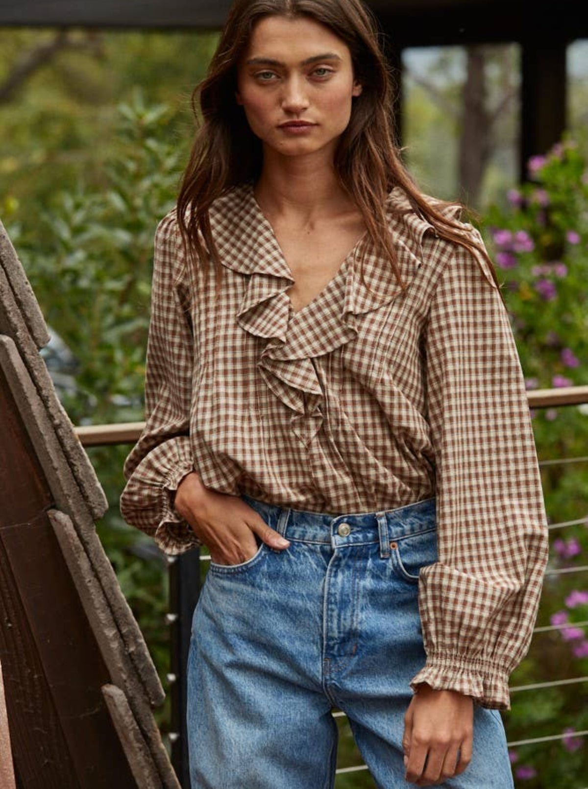 Gingham Ruffled Blouse