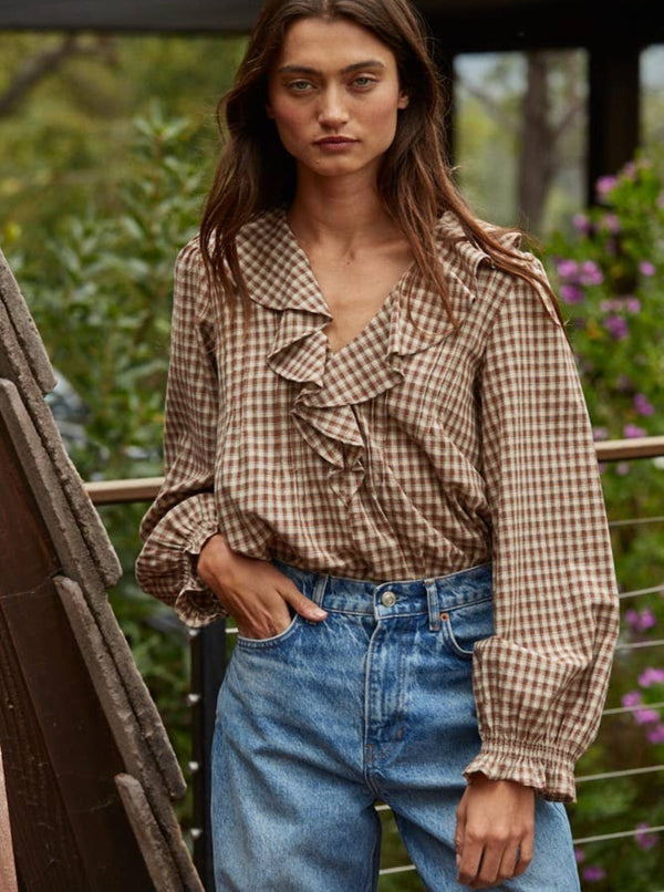 Gingham Ruffled Blouse
