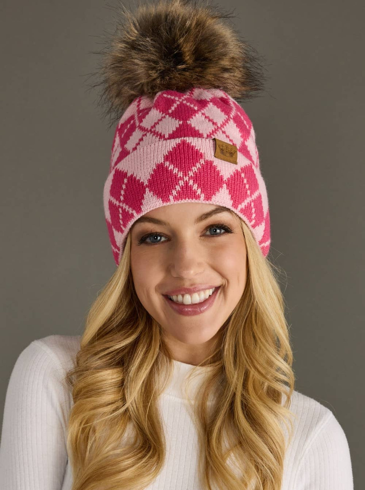 Argyle Pom Beanie | Pink