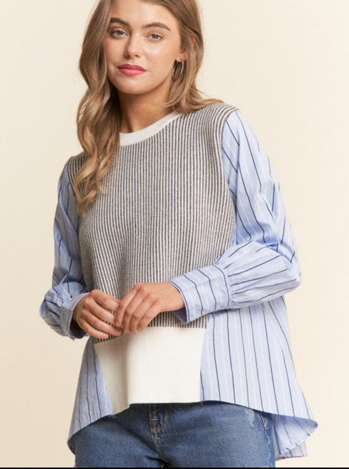 Mixed Fabric Top | Blue