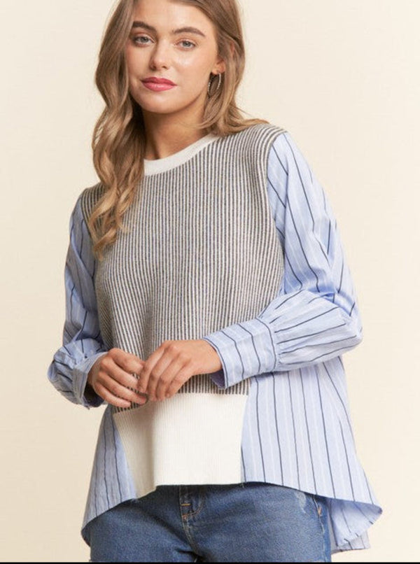 Mixed Fabric Top | Blue