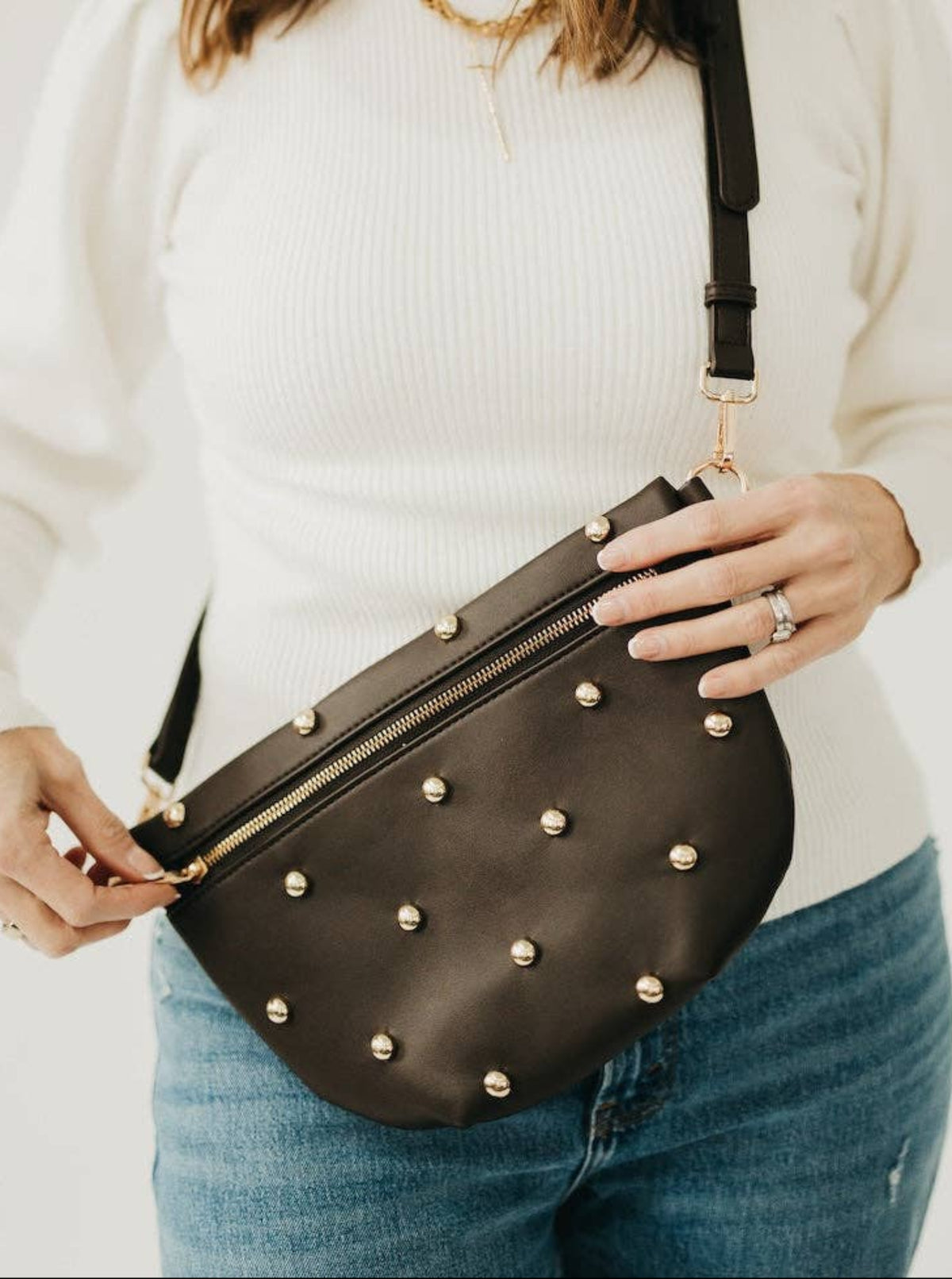 Chic Gold Studded Bum Bag