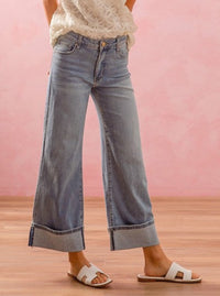 Straight Leg Mid-Rise Jeans With Cuffed Hem