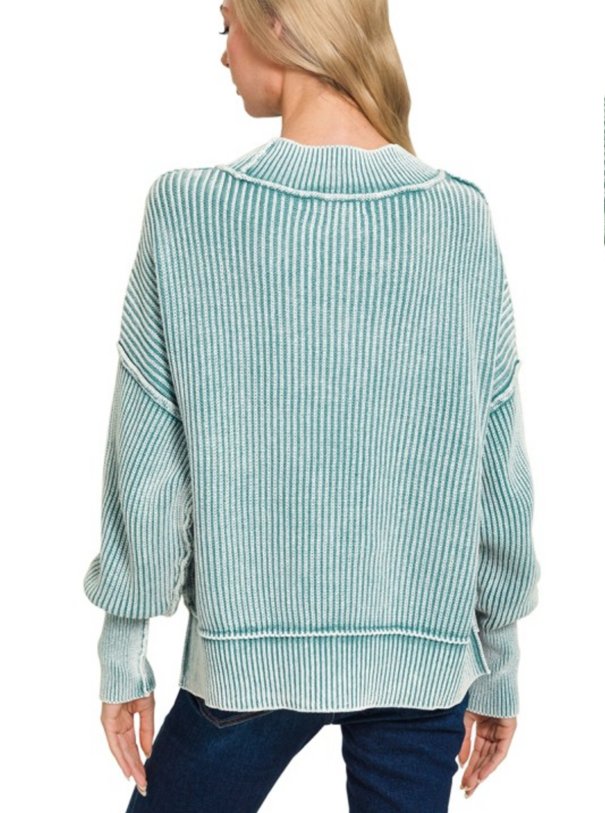 Ribbed Sweater | Fuchsia & Dusty Teal