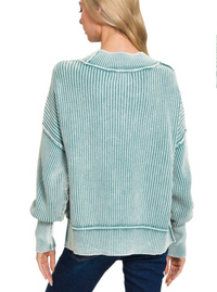 Ribbed Sweater | Fuchsia & Dusty Teal