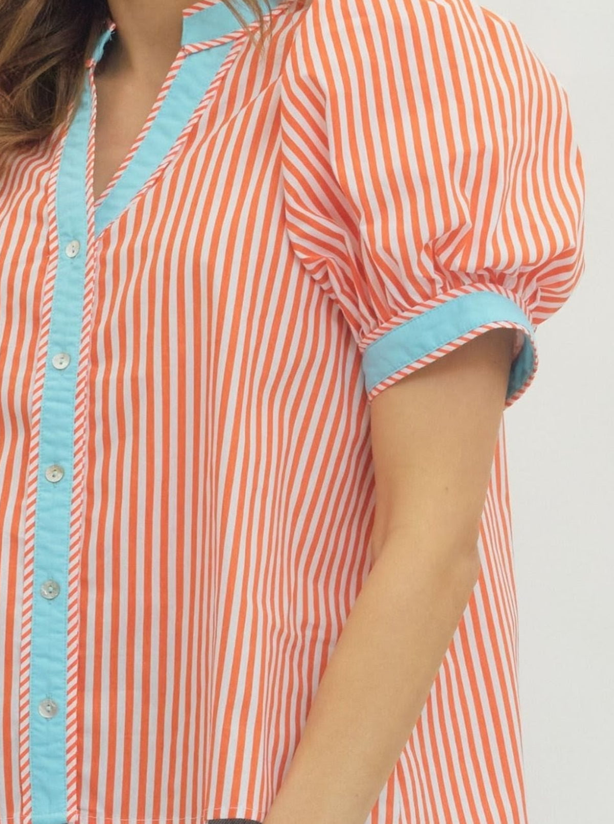 Striped Puff Sleeves Top | Orange