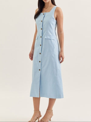 Chambray Sleeveless Midi Dress