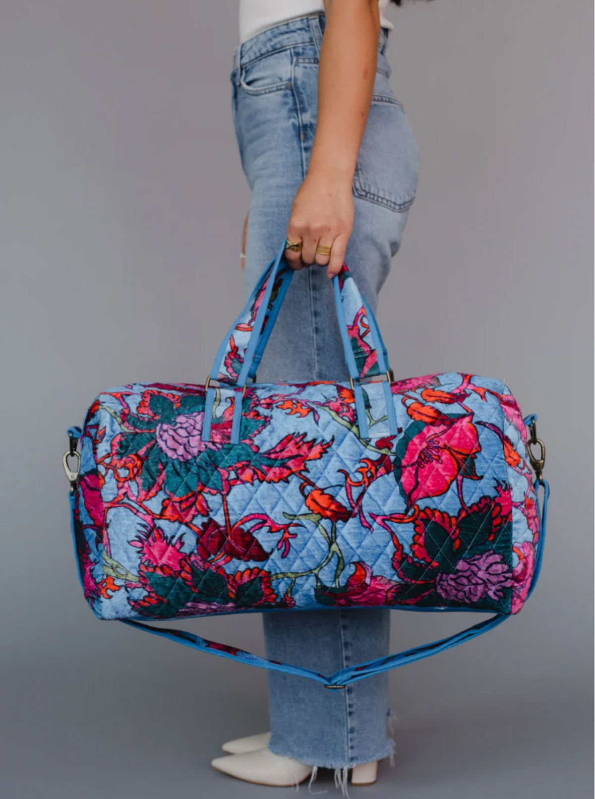 Floral Duffel Bag | Blue & Olive
