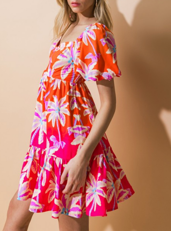 Ombre Tropical Mini Dress | Coral