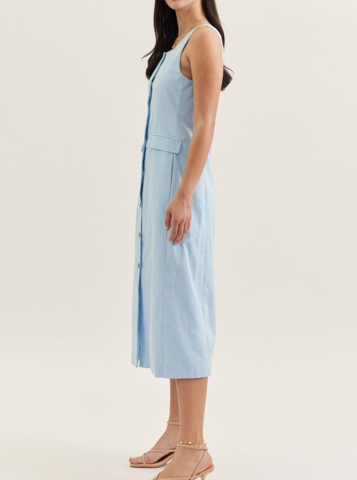Chambray Sleeveless Midi Dress