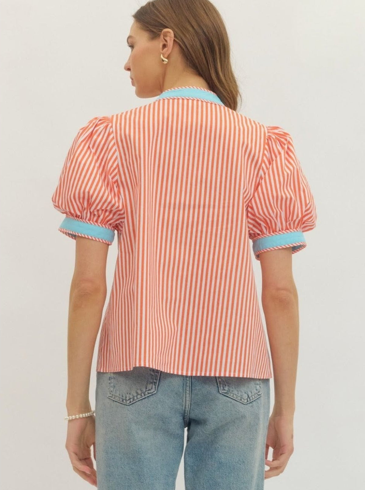 Striped Puff Sleeves Top | Orange