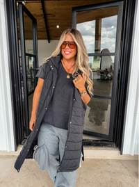 Long Puffer Vest | Red & Black