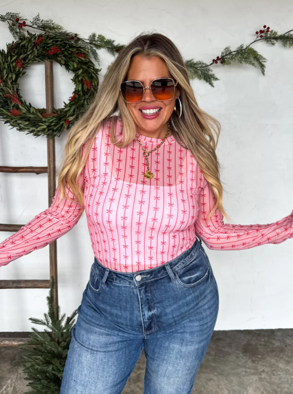 Bow Mesh Top | Pink